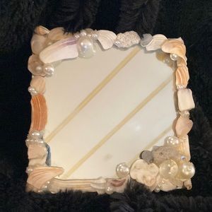 Mirror hand crafted with seashells, sea rocks and pearls